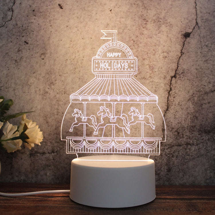 White Base Creative 3D Tricolor LED Decorative Night Light, Plug Version, Shape:Carousel(White-Wa...