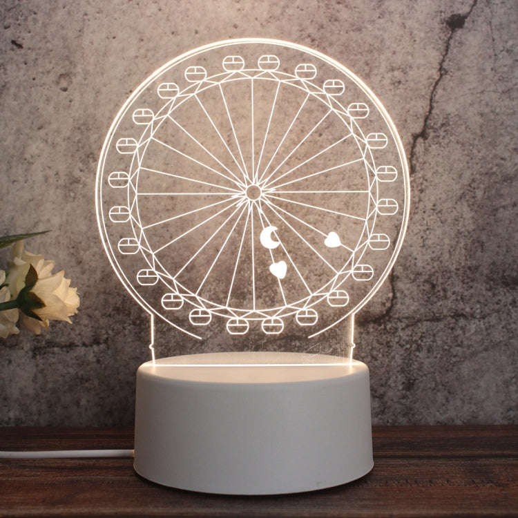 White Base Creative 3D Tricolor LED Decorative Night Light, Plug Version, Shape:Ferris Wheel(Whit...