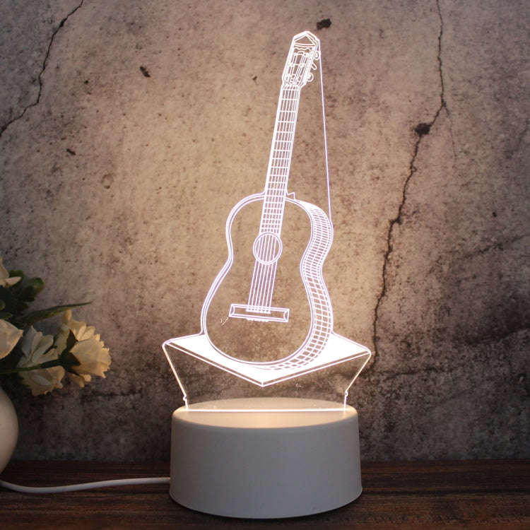 White Base Creative 3D Tricolor LED Decorative Night Light, Plug Version, Shape:Guitar(White-Warm...