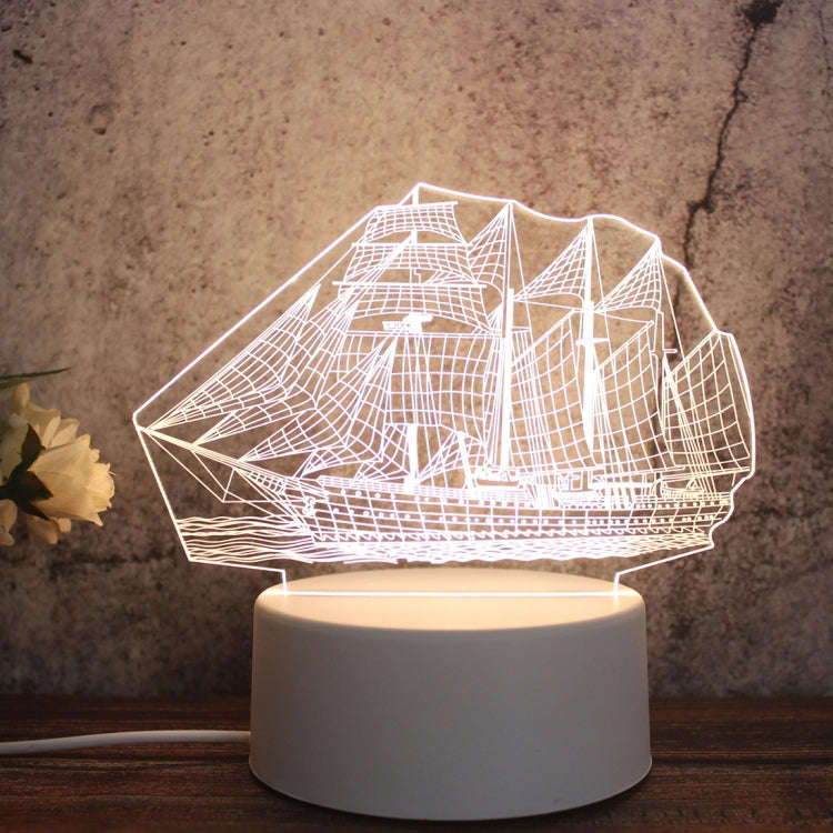 White Base Creative 3D Tricolor LED Decorative Night Light, Plug Version, Shape:Sailboat(White-Wa...