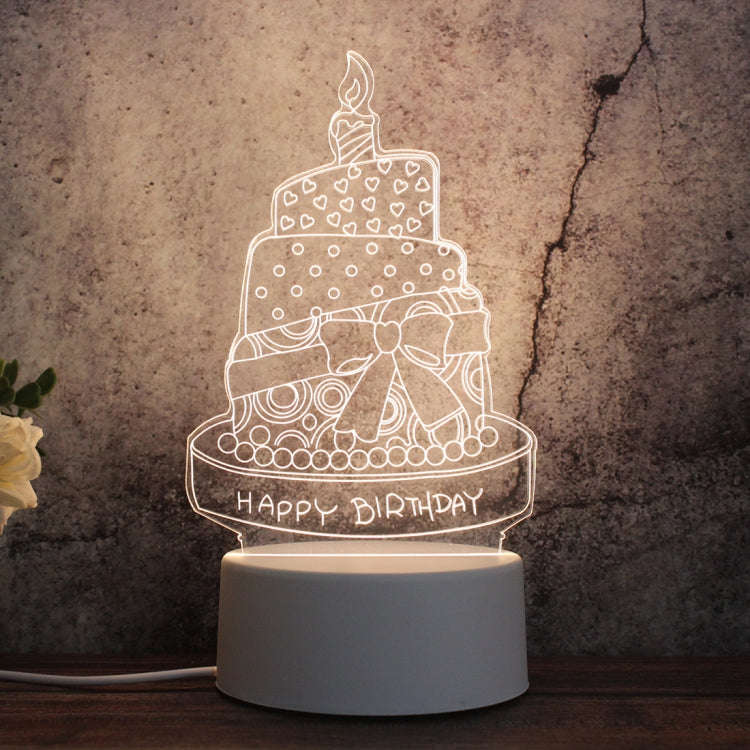 White Base Creative 3D Tricolor LED Decorative Night Light, Plug Version, Shape:Birthday Cake(Whi...