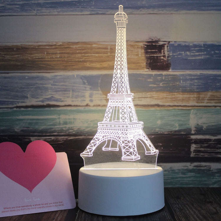 White Base Creative 3D Tricolor LED Decorative Night Light, Button Plug Version, Shape:Iorn Tower...