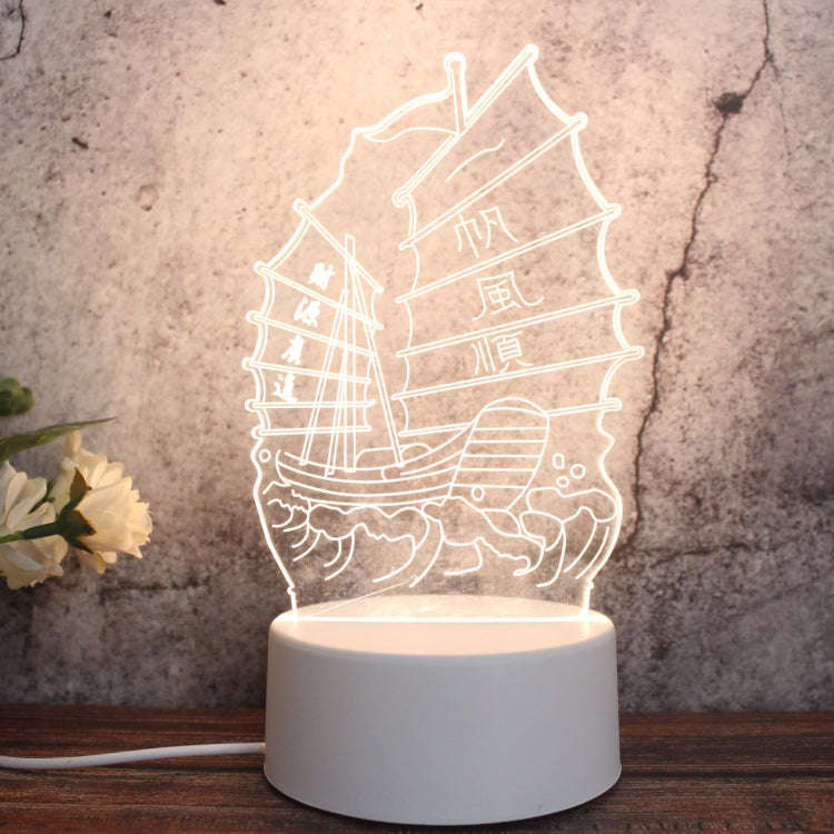 White Base Creative 3D Tricolor LED Decorative Night Light, Button Plug Version, Shape:Plain Sail...