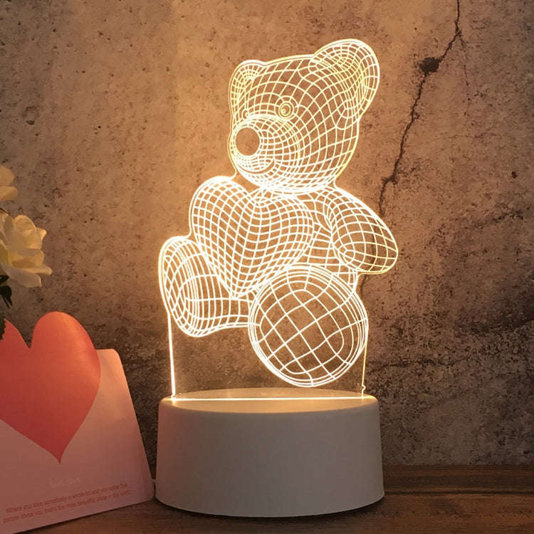 White Base Creative 3D Tricolor LED Decorative Night Light, Button Plug Version, Shape:Love Bear(...