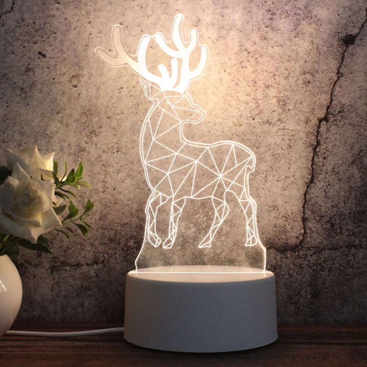 White Base Creative 3D Tricolor LED Decorative Night Light, Button Plug Version, Shape:Deer(White...