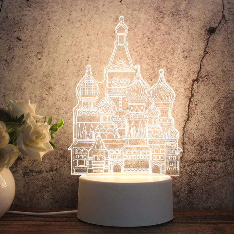 White Base Creative 3D Tricolor LED Decorative Night Light, Button Plug Version, Shape:Castle(Whi...