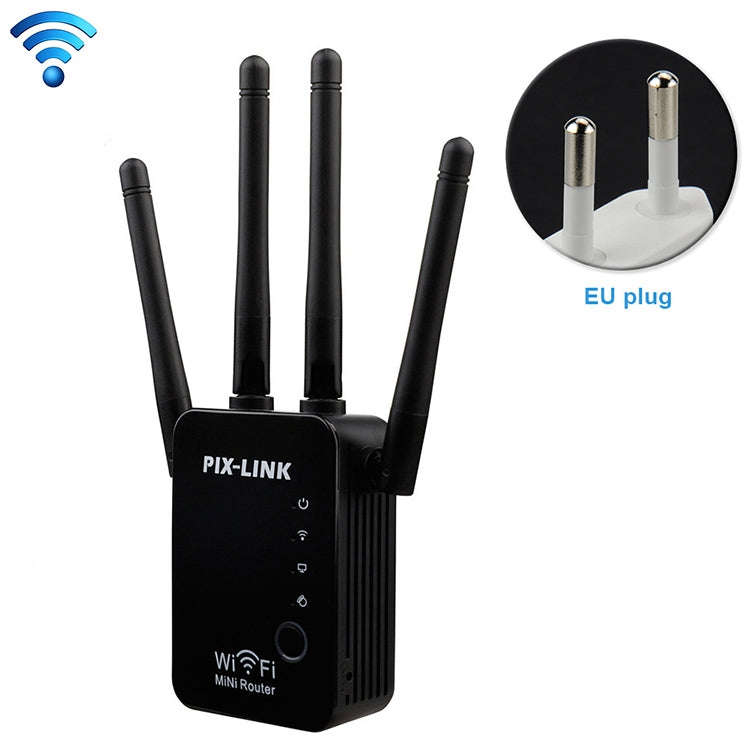 Wireless Smart WiFi Router Repeater with 4 WiFi Antennas, Plug Specification:EU Plug(Black)