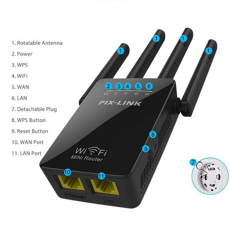 Wireless Smart WiFi Router Repeater with 4 WiFi Antennas, Plug Specification:EU Plug(White)