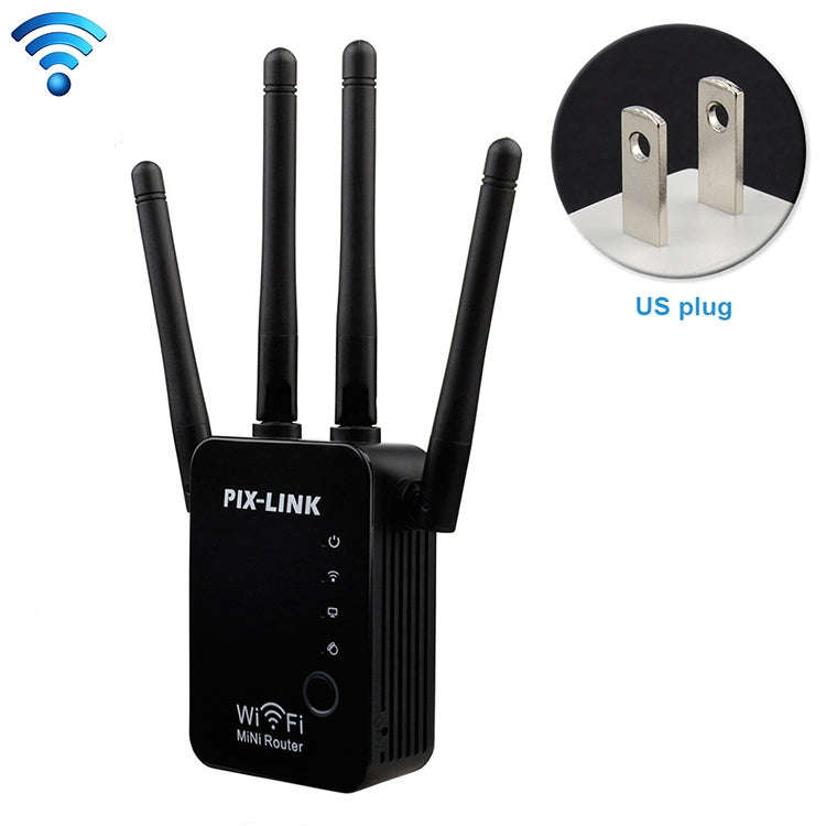Wireless Smart WiFi Router Repeater with 4 WiFi Antennas, Plug Specification:US Plug(Black)