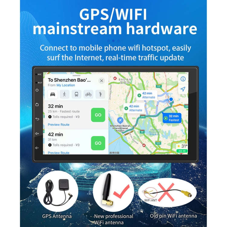 S-072A 7 inch IPS Screen Car Android Player GPS Navigation Bluetooth Touch Radio, Support Mirror ...