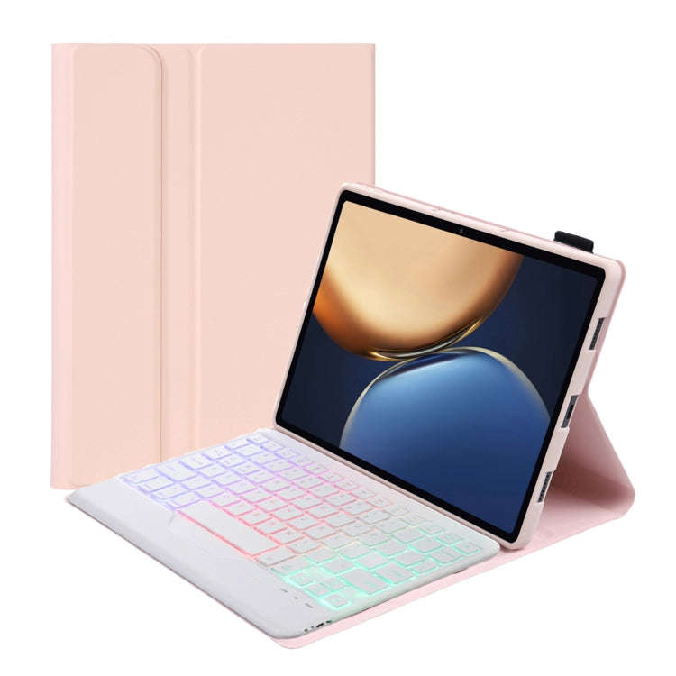 AHV7-BS Lambskin Texture Tri-color Backlight Bluetooth Keyboard Leather Tablet Case For Honor Pad...