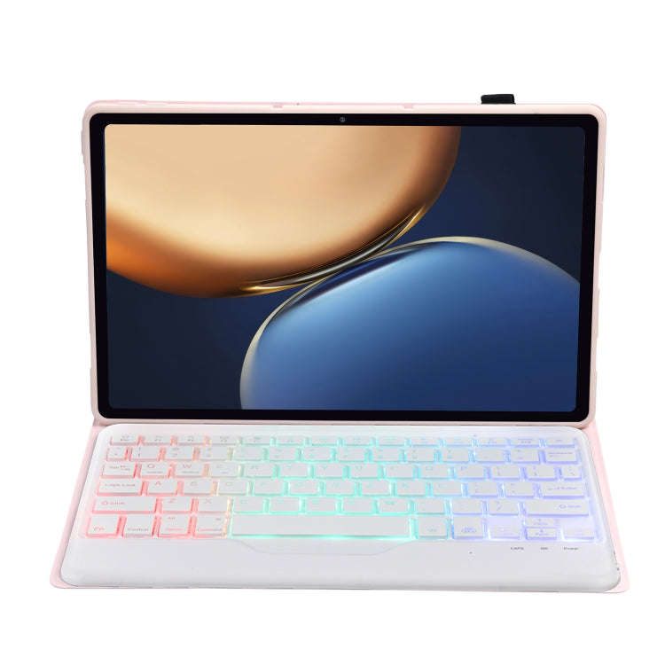 AHV7-BS Lambskin Texture Tri-color Backlight Bluetooth Keyboard Leather Tablet Case For Honor Pad...