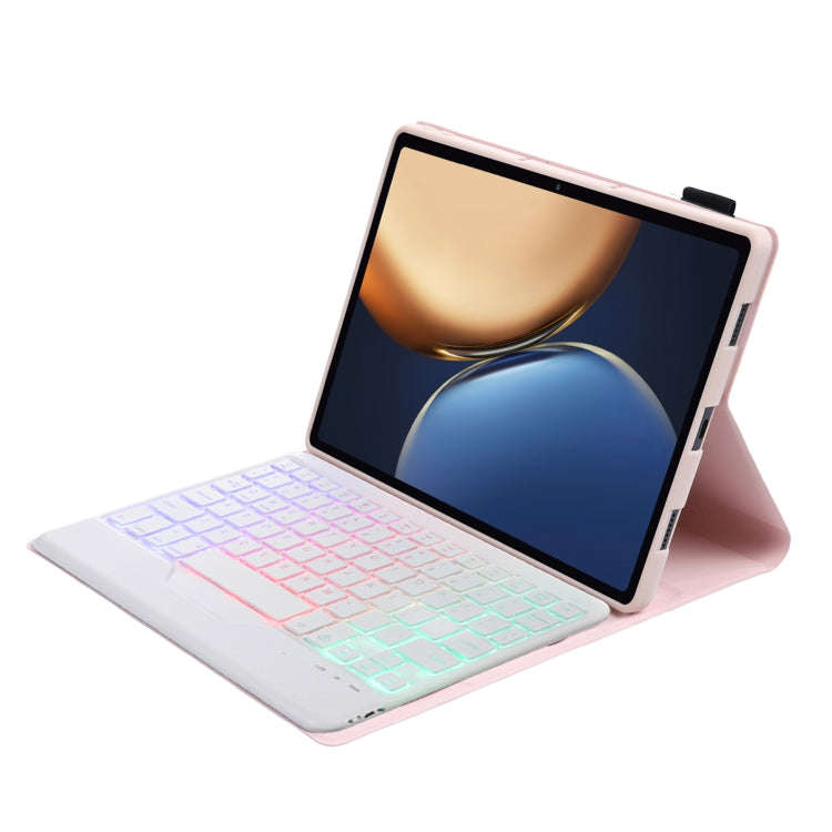 AHV7-BS Lambskin Texture Tri-color Backlight Bluetooth Keyboard Leather Tablet Case For Honor Pad...