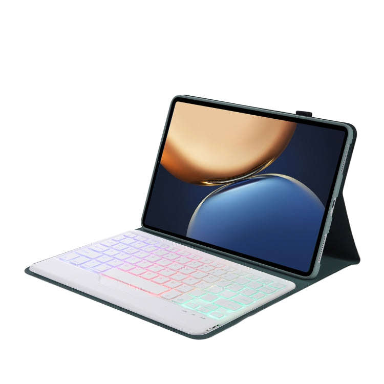 AHV7-BS Lambskin Texture Tri-color Backlight Bluetooth Keyboard Leather Tablet Case For Honor Pad...