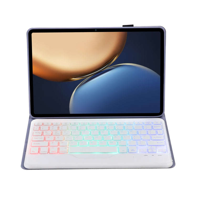 AHV7-BS Lambskin Texture Tri-color Backlight Bluetooth Keyboard Leather Tablet Case For Honor Pad...