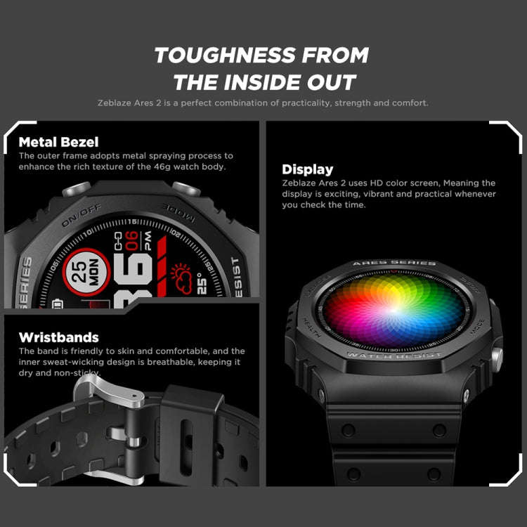 Zeblaze Ares 2 1.09 inch Color Touch Screen 5ATM Waterproof Smart Watch, Support Sleep Monitoring...
