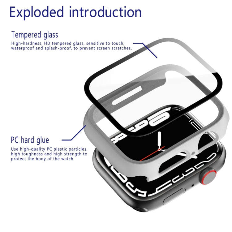 2 in 1 PC Frame + Tempered Glass Protector Case For Apple Watch Series 9 / 8 / 7 45mm(White)