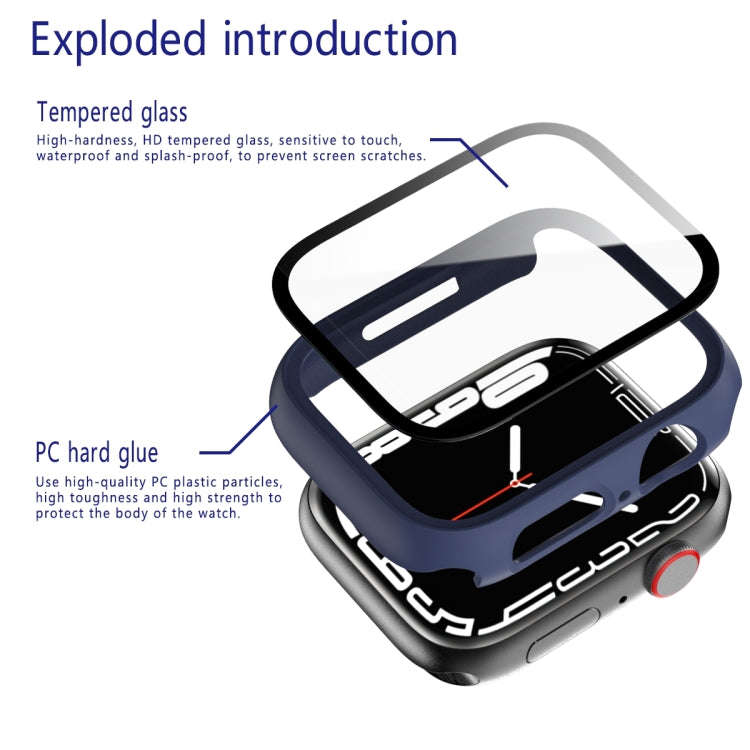 2 in 1 PC Frame + Tempered Glass Protector Case For Apple Watch Series 9 / 8 / 7 45mm(Blue)