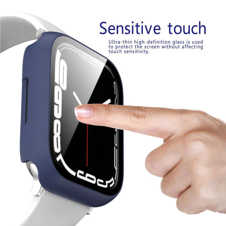 2 in 1 PC Frame + Tempered Glass Protector Case For Apple Watch Series 9 / 8 / 7 45mm(Blue)