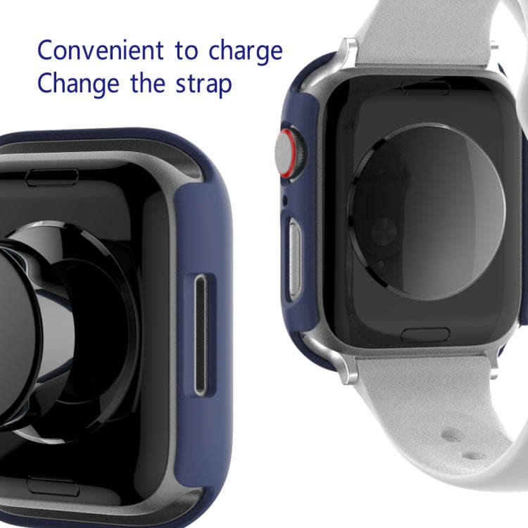 2 in 1 PC Frame + Tempered Glass Protector Case For Apple Watch Series 9 / 8 / 7 45mm(Blue)