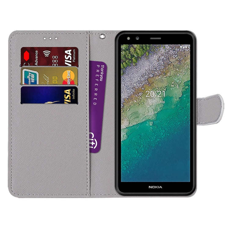 For Nokia C01 Plus Coloured Drawing Cross Texture Horizontal Flip PU Phone Leather Case with Hold...