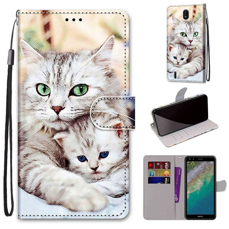 For Nokia C01 Plus Coloured Drawing Cross Texture Horizontal Flip PU Phone Leather Case with Hold...