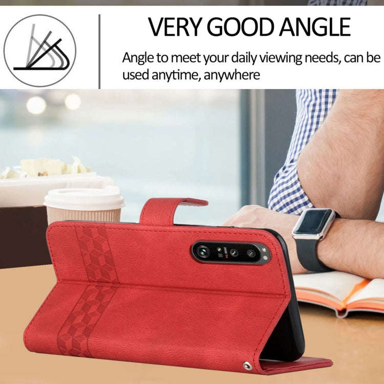 For Sony Xperia 5 III Cubic Skin Feel Flip Leather Phone Case(Red)