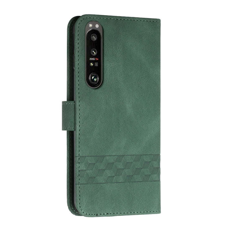 For Sony Xperia 5 III Cubic Skin Feel Flip Leather Phone Case(Dark Green)