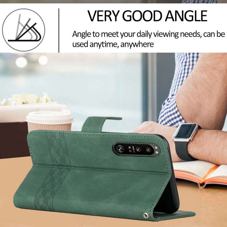 For Sony Xperia 5 III Cubic Skin Feel Flip Leather Phone Case(Dark Green)