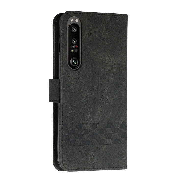 For Sony Xperia 5 III Cubic Skin Feel Flip Leather Phone Case(Black)