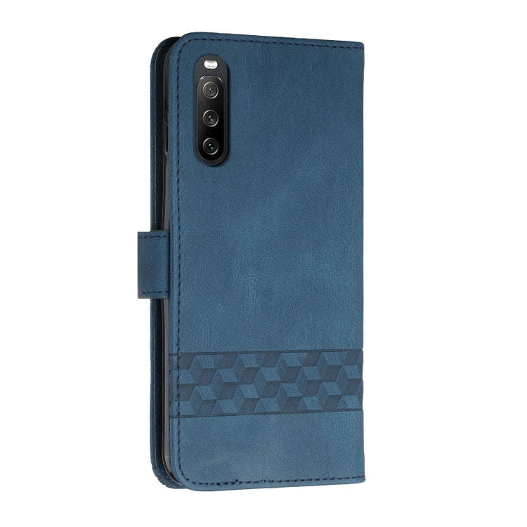 For Sony Xperia 10 III Cubic Skin Feel Flip Leather Phone Case(Royal Blue)