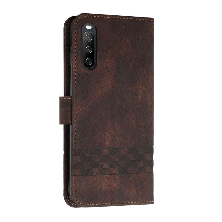 For Sony Xperia 10 III Cubic Skin Feel Flip Leather Phone Case(Dark Coffee)