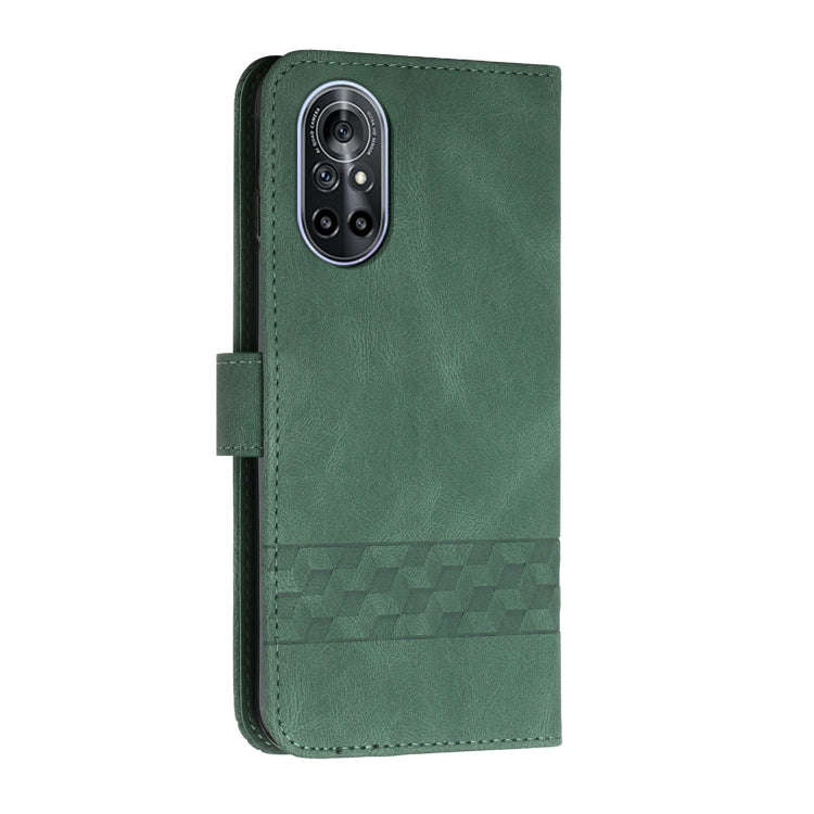 For Huawei nova 8 Cubic Skin Feel Flip Leather Phone Case(Dark Green)