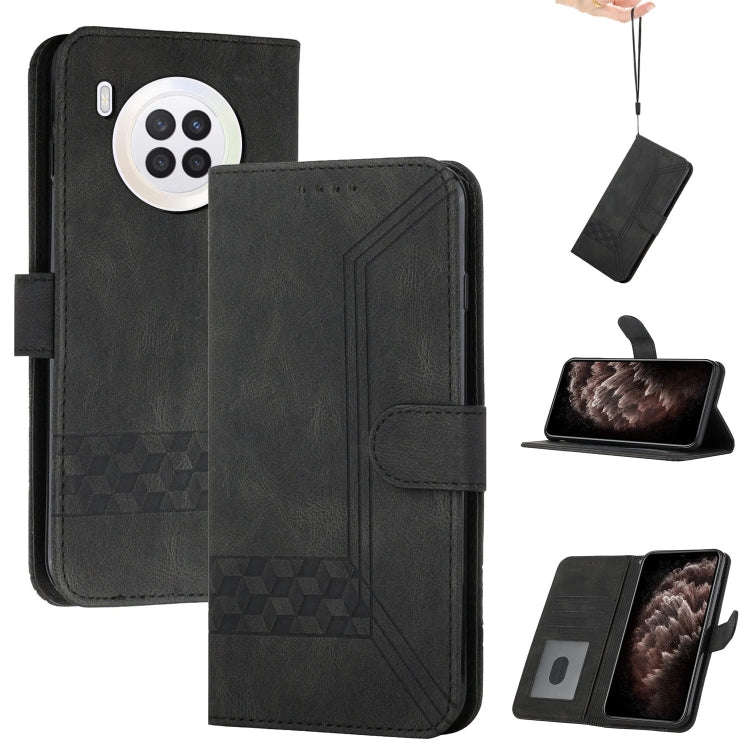 For Huawei nova 8i Cubic Skin Feel Flip Leather Phone Case(Black)