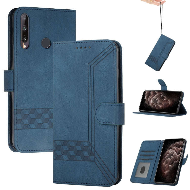 For Huawei P40 Lite E Cubic Skin Feel Flip Leather Phone Case(Royal Blue)