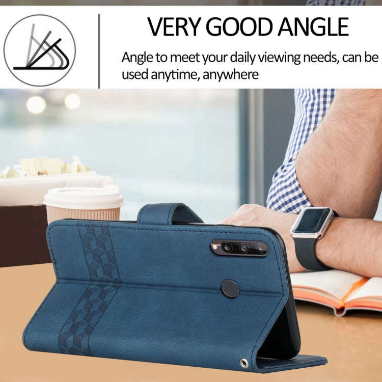 For Huawei P40 Lite E Cubic Skin Feel Flip Leather Phone Case(Royal Blue)