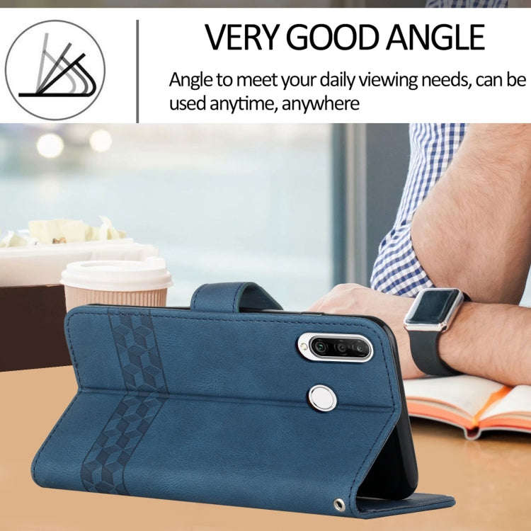 For Huawei Y7 2019 Cubic Skin Feel Flip Leather Phone Case(Royal Blue)