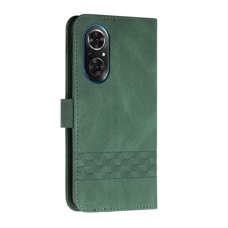 For Honor 50 Cubic Skin Feel Flip Leather Phone Case(Dark Green)