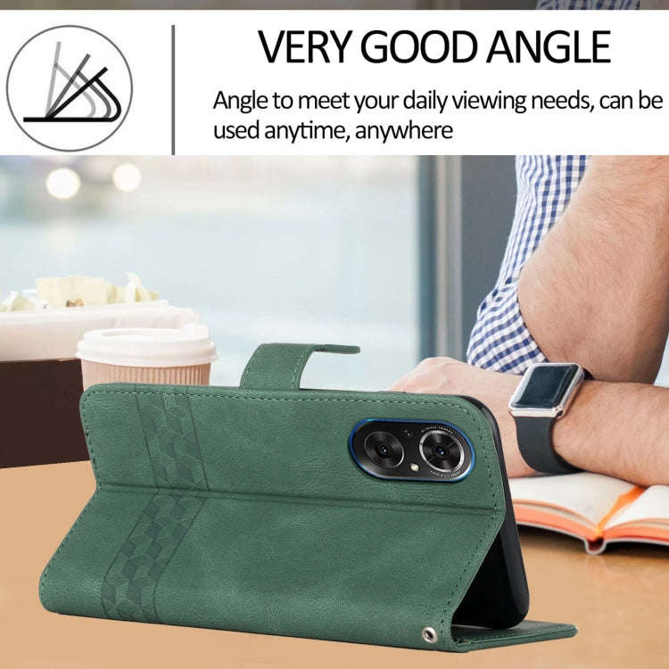 For Honor 50 Cubic Skin Feel Flip Leather Phone Case(Dark Green)