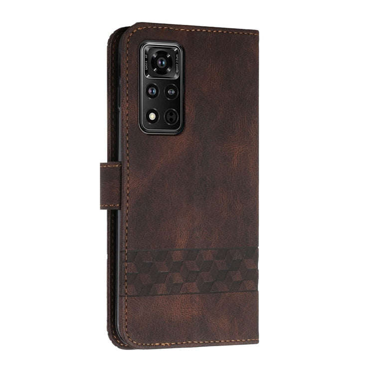 For Honor V40 4G Cubic Skin Feel Flip Leather Phone Case(Dark Brown)