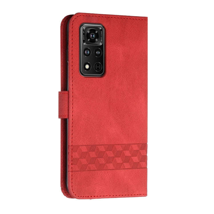 For Honor V40 5G Cubic Skin Feel Flip Leather Phone Case(Red)