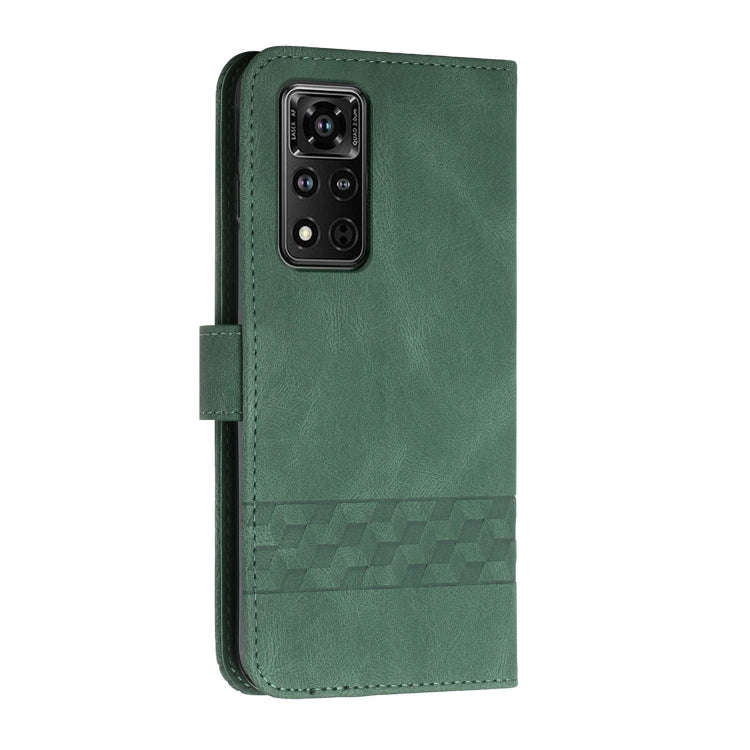 For Honor V40 5G Cubic Skin Feel Flip Leather Phone Case(Dark Green)