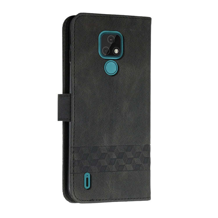 For Motorola Moto E7 Cubic Skin Feel Flip Leather Phone Case(Black)