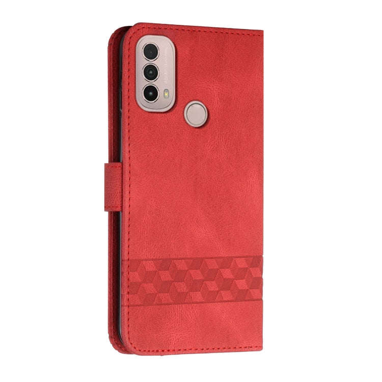 For Motorola Moto E20 / E30 / E40 Cubic Skin Feel Flip Leather Phone Case(Red)