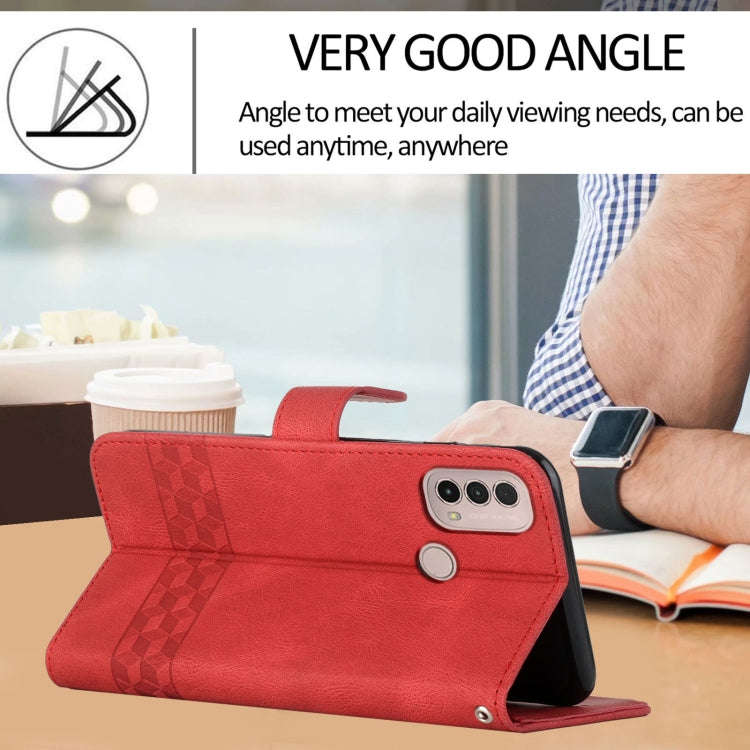For Motorola Moto E20 / E30 / E40 Cubic Skin Feel Flip Leather Phone Case(Red)