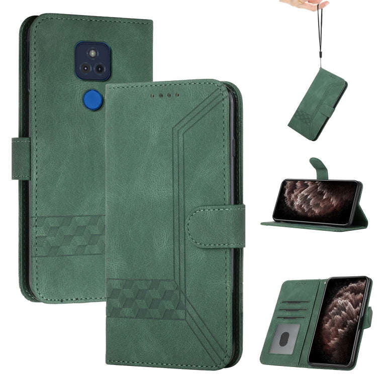 For Motorola Moto G Play 2021 Cubic Skin Feel Flip Leather Phone Case(Dark Green)