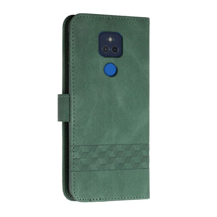 For Motorola Moto G Play 2021 Cubic Skin Feel Flip Leather Phone Case(Dark Green)