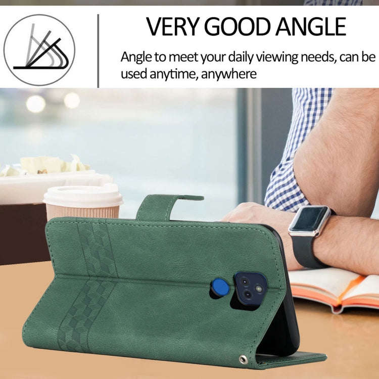For Motorola Moto G Play 2021 Cubic Skin Feel Flip Leather Phone Case(Dark Green)