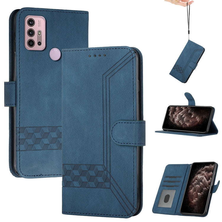 For Motorola Moto G10 / G20 / G30 Cubic Skin Feel Flip Leather Phone Case(RoyalBlue)