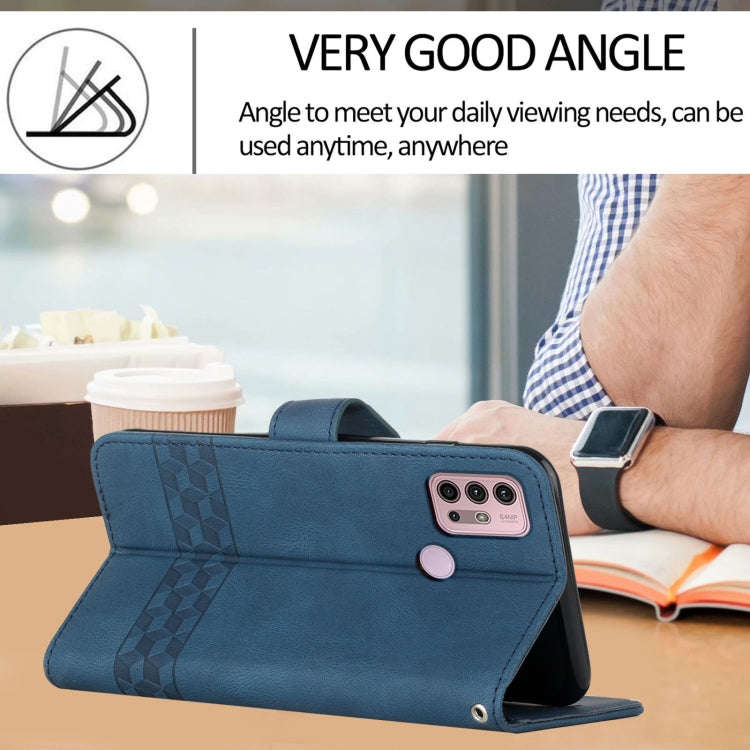 For Motorola Moto G10 / G20 / G30 Cubic Skin Feel Flip Leather Phone Case(RoyalBlue)